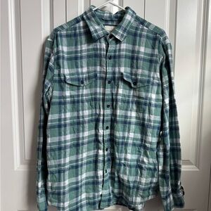 American Eagle Outfitters Blue and Green Plaid Flannel Shirt Large